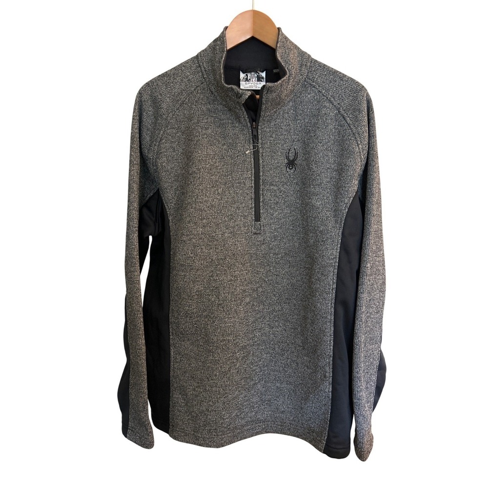 Spyder Mens XXL Gray Black Quarter Zip Fleece Pullover Sweater 199307 F21